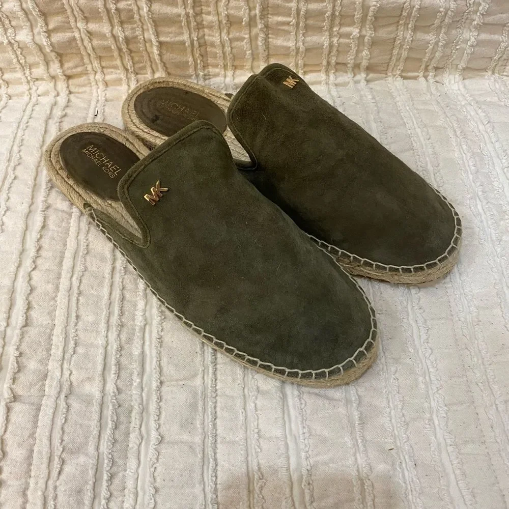 Michael Kors Hastings Olive Espadrille Slide Suede Women Size 9